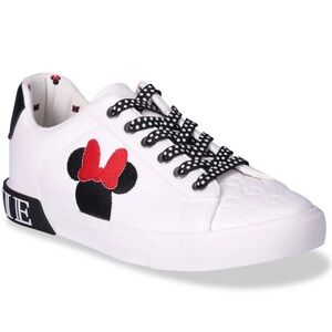 Disney Ladies Minnie Mouse White and Black Sneakers with Red Accent